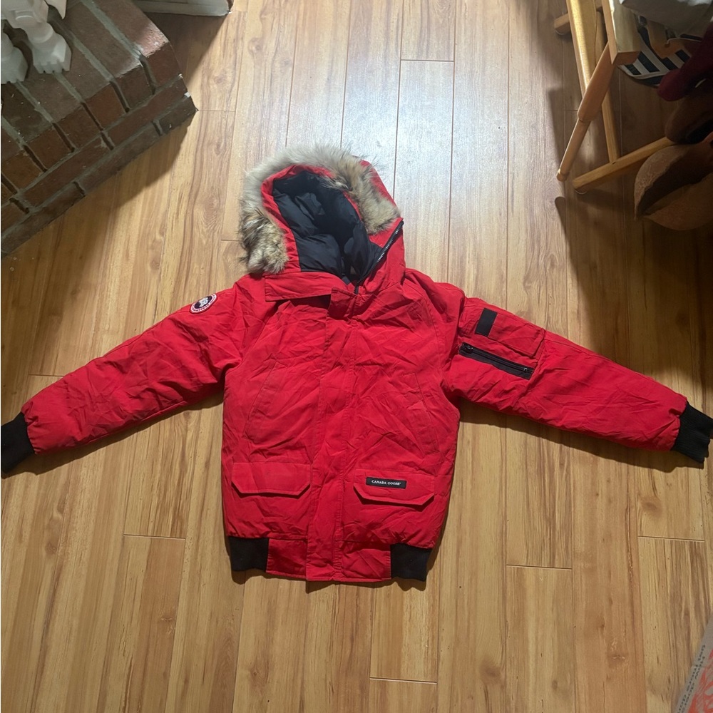 Canada Goose Red Kids Puffer Jacket with Fur Hood